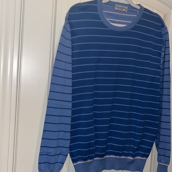 𝅺bullock & Jones San Francisco Made in Italy cotton blue striped sweater XL - Picture 7 of 10